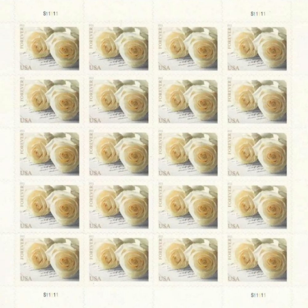 CLOSEOUT 1000 white roses unused wedding stamps.
